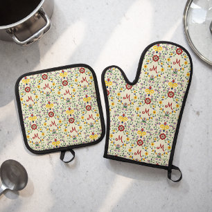 Set De Manoplas Patrón de monograma escandinavo Rosemaling Nordic