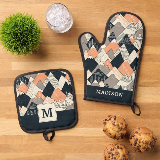 Set De Manoplas Patrón de montaña estilo escandinavo (De arriba hacia abajo)