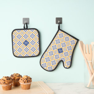 Set De Manoplas Patrón de mosaicos personalizado monograma portugu