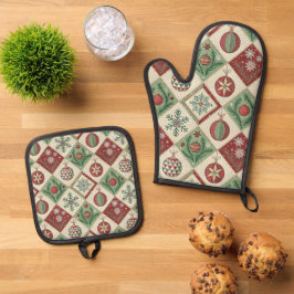 Set De Manoplas Patrón de Navidad acolchado con parches vintage