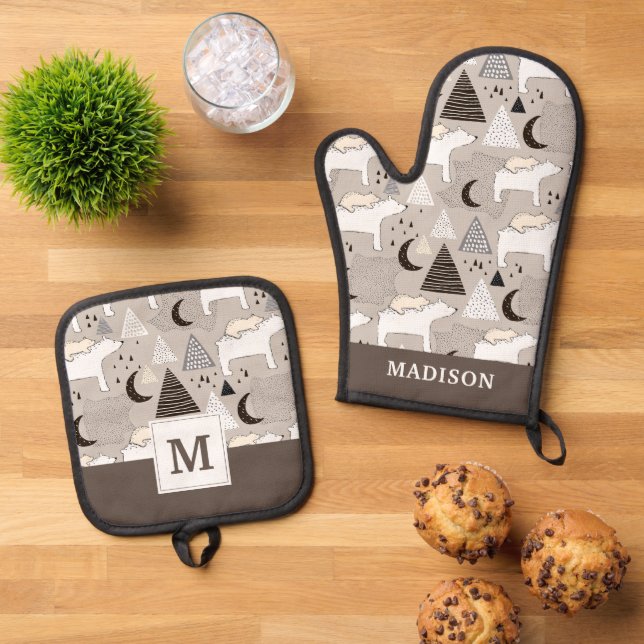 Set De Manoplas Patrón de oso de madera de Doodle Cuaderno (De arriba hacia abajo)