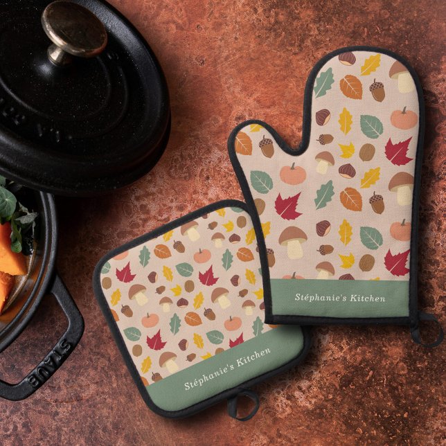 Set De Manoplas Patrón de otoño (Autumn Pattern Oven Mitt & Pot Holder Set)