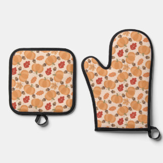 Set De Manoplas Patrón de otoño con calabazas, bellotas y hojas
