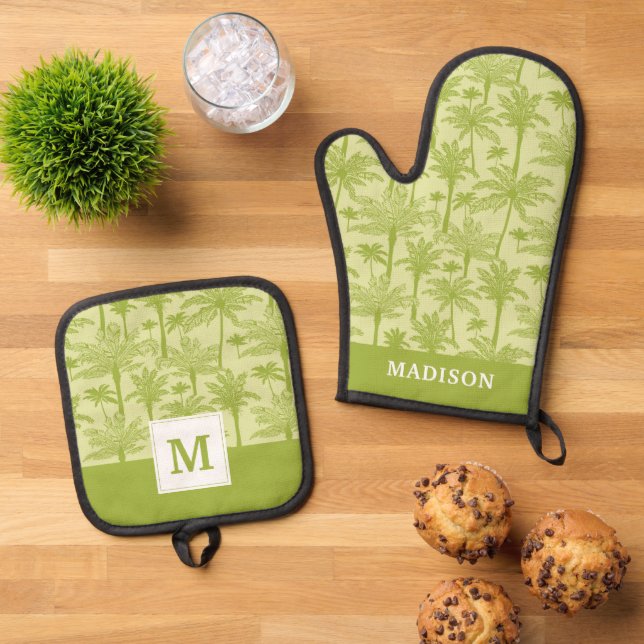 Set De Manoplas Patrón de palmeras verdes (De arriba hacia abajo)