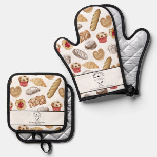 Set De Manoplas Patrón de panaderos de pan de texto de personaliza