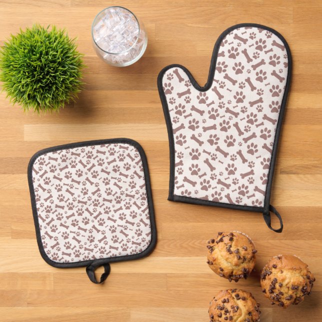 Set De Manoplas Patrón De Papas Y Huesos De Perro Marrón (De arriba hacia abajo)