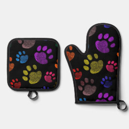 Set De Manoplas Patrón de pata de perro neón