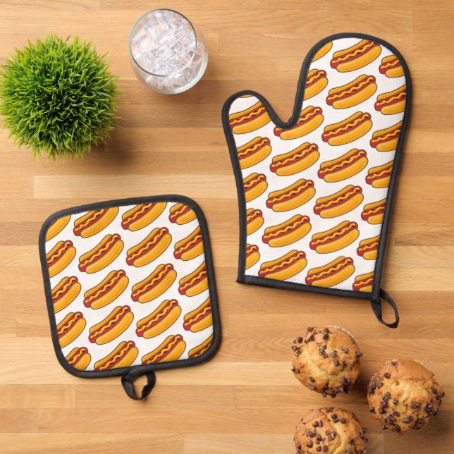 Set De Manoplas Patrón de perrito caliente a la parrilla (De arriba hacia abajo)