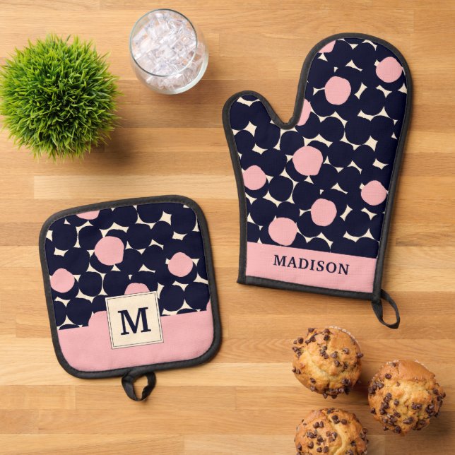 Set De Manoplas Patrón de punto grande azul y rosa (De arriba hacia abajo)
