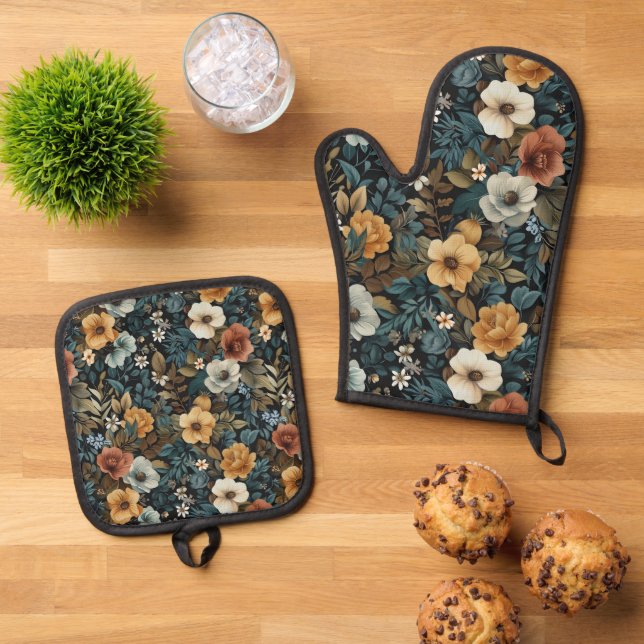 Set De Manoplas Patrón de repetición floral multicolor (De arriba hacia abajo)