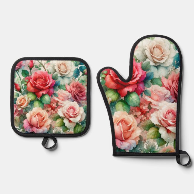 Set De Manoplas Patrón de Rosa Caprichoso (Anverso)