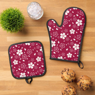 Set De Manoplas Patrón de Sakura Rojo