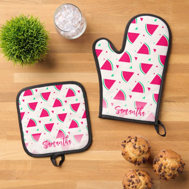 Set De Manoplas Patrón de sandía rosa personalizado (De arriba hacia abajo)