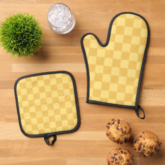 Set De Manoplas Patrón de tablero de ajedrez amarillo