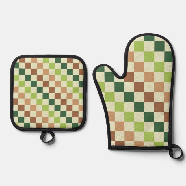 Set De Manoplas Patrón de tablero de ajedrez diagonal de arcoíris  (Anverso)