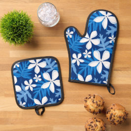 SET DE MANOPLAS PATRON DE TIARE EN AZUL