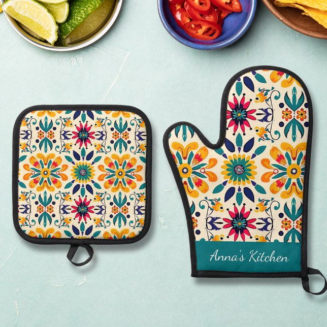 Set De Manoplas Patrón de título mexicano Oven Mitt y Pot Holders (Subido por el creador)