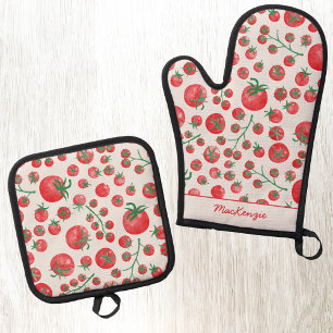 Set De Manoplas Patrón de tomate de acuarela personalizado