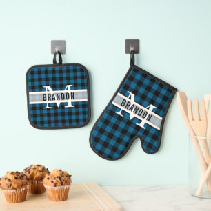 Set De Manoplas Patrón de tracción de nalgas de búfalo azul negro 