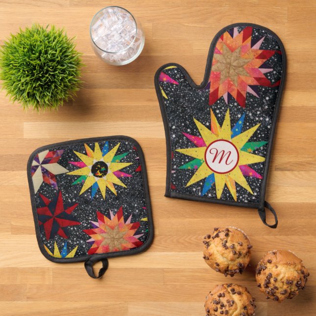 Set De Manoplas Patrón de trama de estrella de mosaico (De arriba hacia abajo)