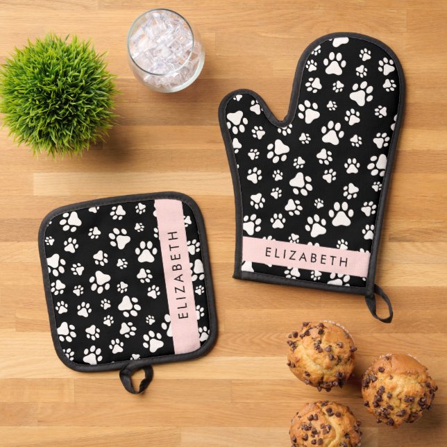 Set De Manoplas Patrón de traza, garras de perro, negro y blanco,  (De arriba hacia abajo)