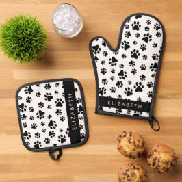 Set De Manoplas Patrón de traza, garras de perro, negro y blanco,