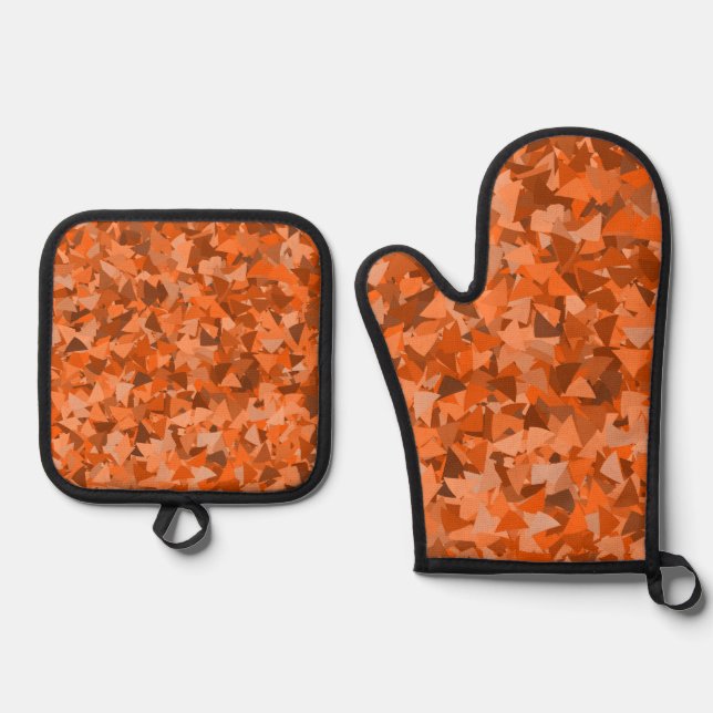 Set De Manoplas Patrón de triángulo marrón naranja (Anverso)