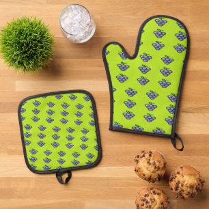 Set De Manoplas Patrón de uvas moradas en verde
