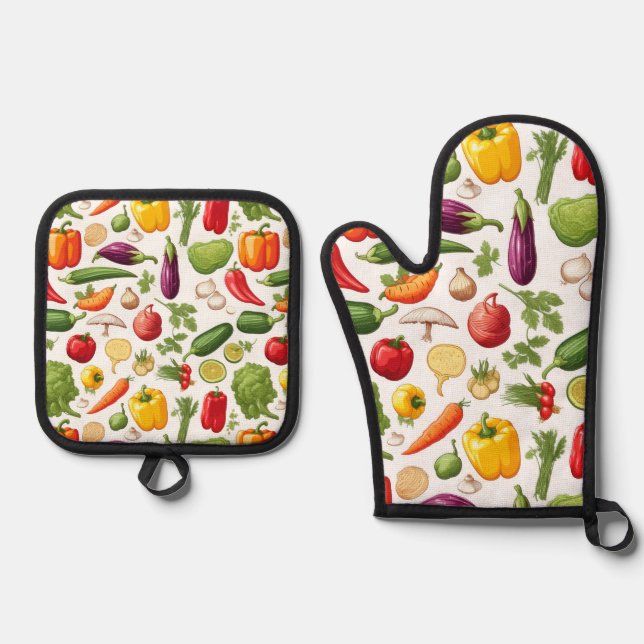 Set De Manoplas Patrón de verduras de huerta de primavera (Anverso)