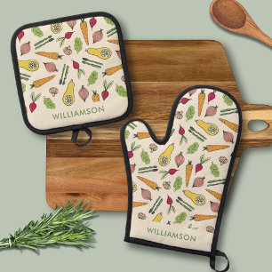 Set De Manoplas Patrón de verduras de mercado de agricultores
