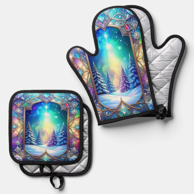 Set De Manoplas Patrón de vidrio emplomado ornamentado (Anverso/Reverso)
