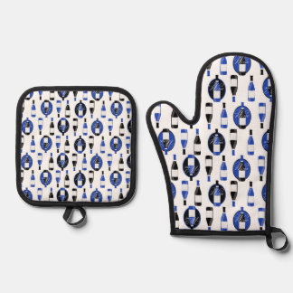 Set De Manoplas Patrón de vino negro y azul