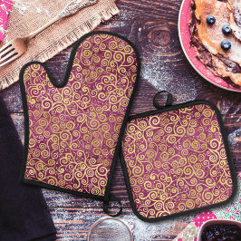 Set De Manoplas Patrón de zancos de oro de vintage de clase cutáne