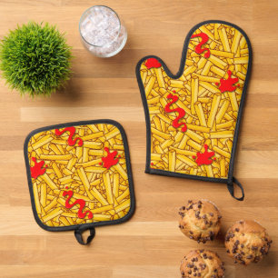 Set De Manoplas Patrón Divertido de Comida de Ketchup y Papas Frit