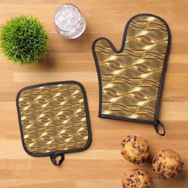 Set De Manoplas Patrón dorado cautivador (De arriba hacia abajo)