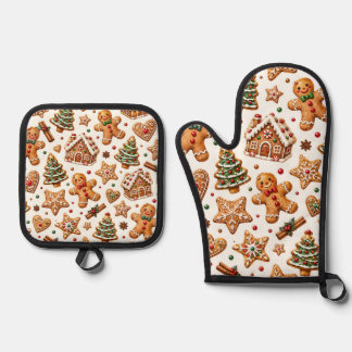 Set De Manoplas Patrón festivo de jengibre en acuarela para Navida