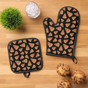 Set De Manoplas Patrón Fiesta Pizza Negro
