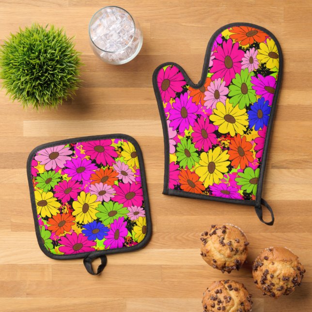 Set De Manoplas Patrón floral (De arriba hacia abajo)