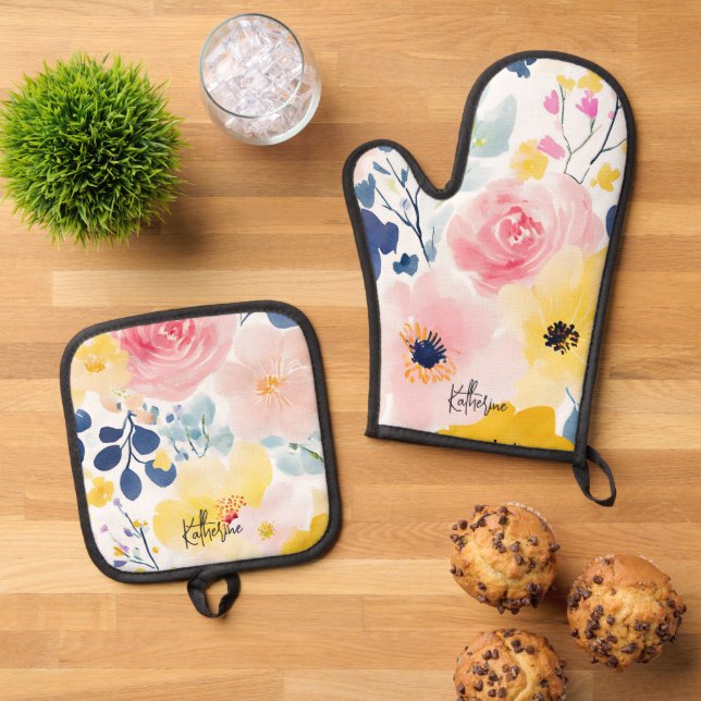 Set De Manoplas Patrón floral acuático moderno (De arriba hacia abajo)