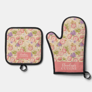 Set De Manoplas Patrón floral botánico rosa elegante