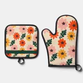 Set De Manoplas Patrón floral coloreado