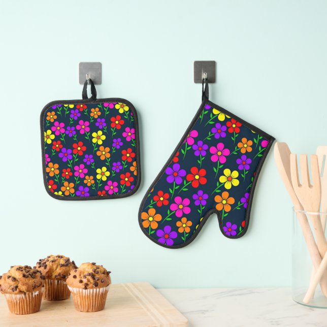 Set De Manoplas Patrón floral colorido (Insitu (colgante))