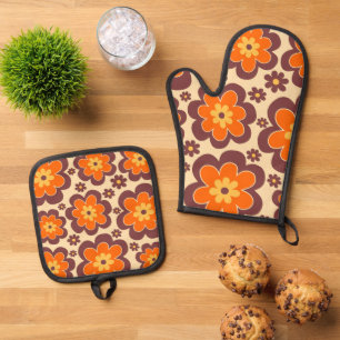 Set De Manoplas Patrón floral de estilo retro de los años 60