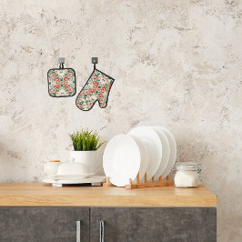 Set De Manoplas Patrón floral de la cabaña de campo