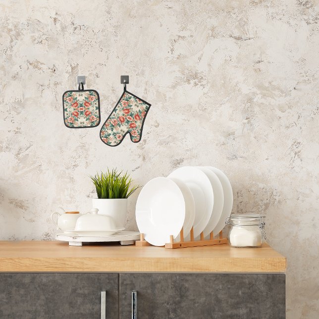 Set De Manoplas Patrón floral de la cabaña de campo (Subido por el creador)