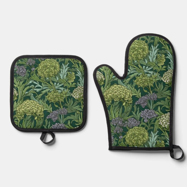 Set De Manoplas Patrón floral estilo William Morris sin fisuras (Anverso)