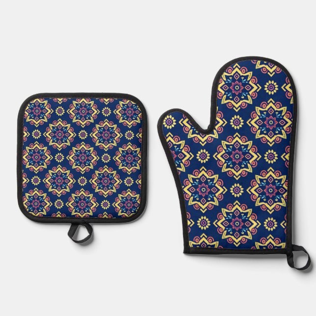 Set De Manoplas Patrón floral geométrico de Moda Boho (Anverso)