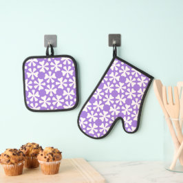 Set De Manoplas Patrón floral geométrico moderno de color púrpura