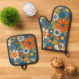 Set De Manoplas Patrón floral retro estético de los años 60