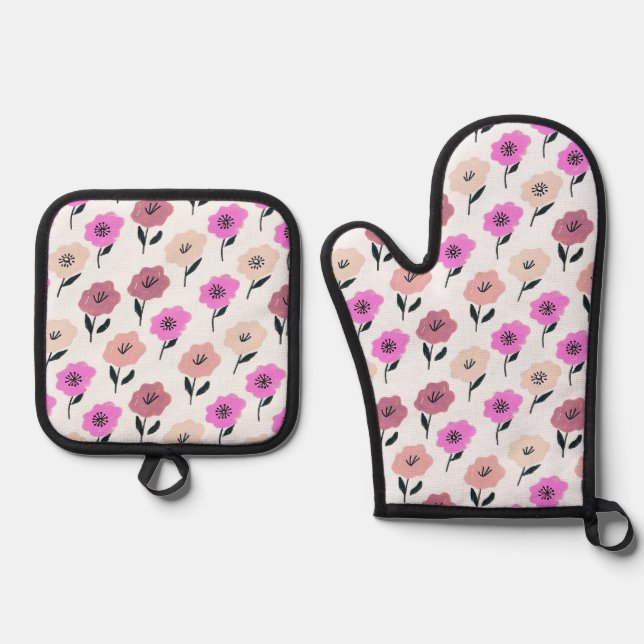Set De Manoplas Patrón floral vibrante (Anverso)